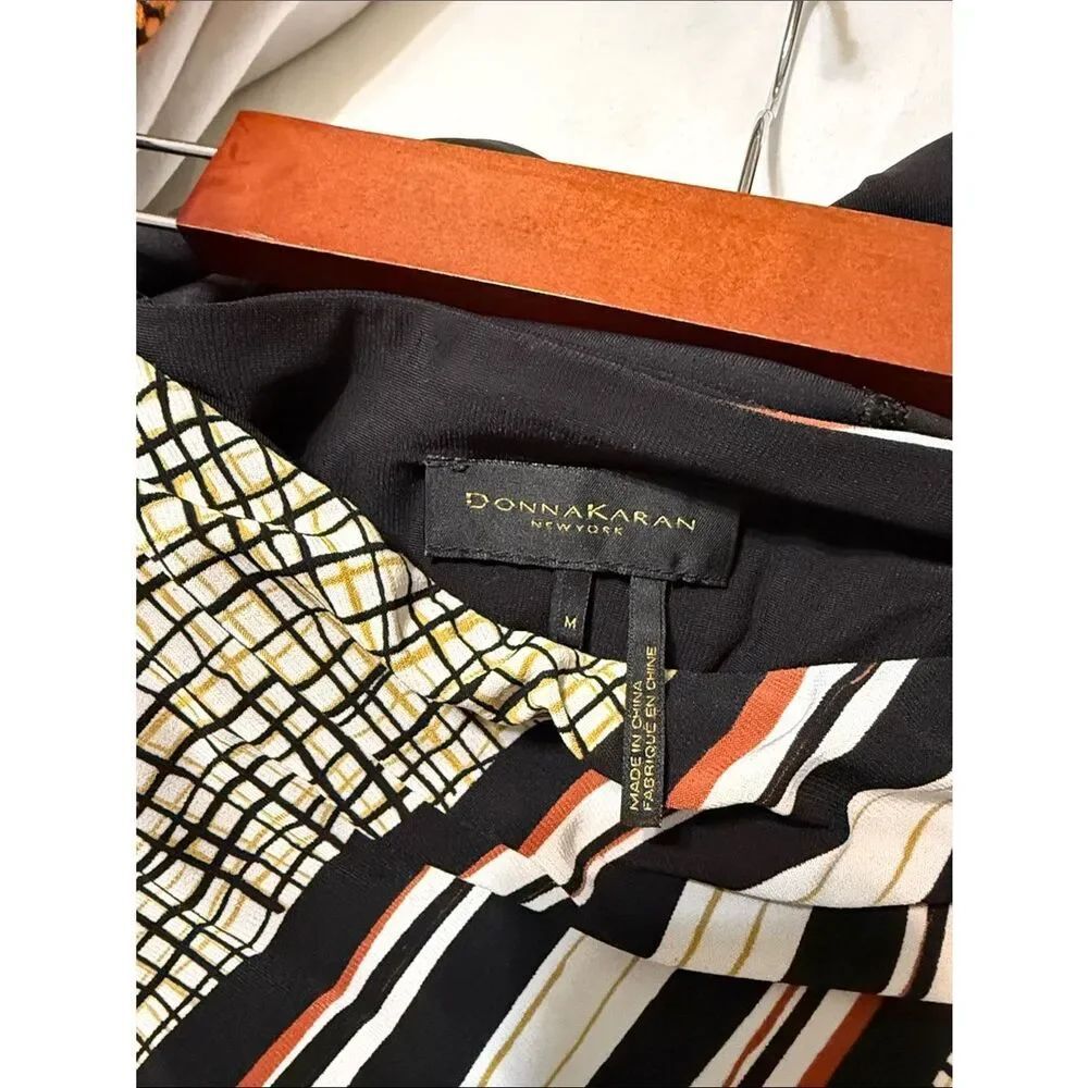Vintage Donna Karan Asymmetric Geometric Print Midi Skirt - Black, White & Rust - Picture 5 of 5